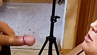 She sucks cock and gets a load of cum in her mouth