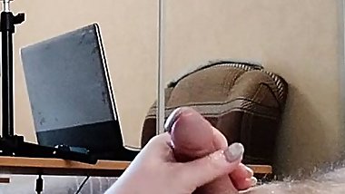 bitch jerks off my dick and I cum