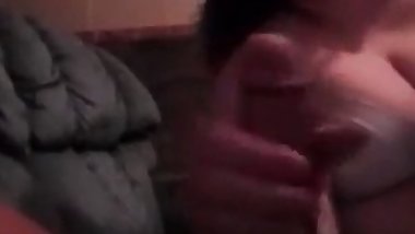 Nasty Horny Wife Giving Wet Handjob While Prostate Milking With Massive Dildo