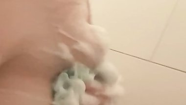 Showering and Boob Play With Sexy Foamy Soapy Cum Shower