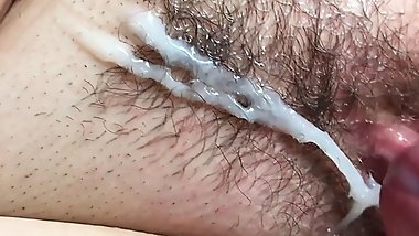 Big Cock for My Stepmom. Cum on Hairy Pussy. Female Pulsating Orgasm. Super Close-Up.