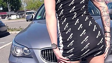 Tattooed German Milf with brown hair picked up for outdoor sex