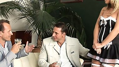 Cute blonde housewife begs for a hard double penetration