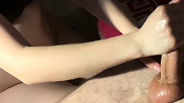 WIFE GIVES MIDNIGHT OIL HANDJOB