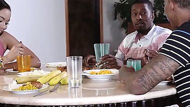 Family Strokes - Freaky Stepmom And Stepdaughter Suck And Fuck Two Huge Black Cocks At The Same Time