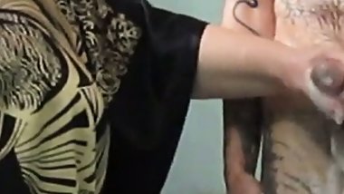 He washes his dick and jerks it off in the bathroom