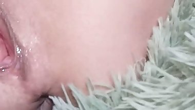 Amateur blonde sucking and fucking a big dildo