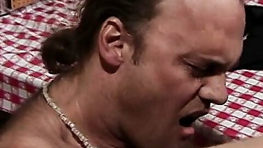 Horny guy gets his cock sucked by MILF in restaurant booth