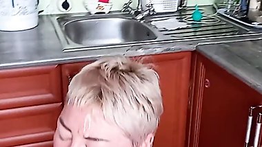 fucking wife in the mouth in the kitchen and cumming on her face 2