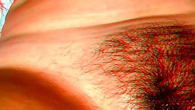 3D VR Close up hairy pussy orgasm, solo girl masturbating