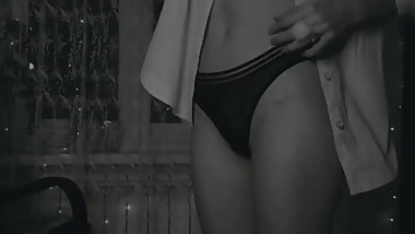 Black thong panties and ass tease.