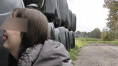 blowjob and facial along the road, cars drive by.