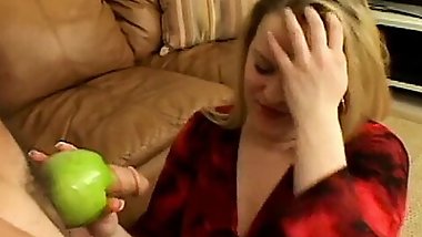 Chunky blonde gets home from school to give head and fuck