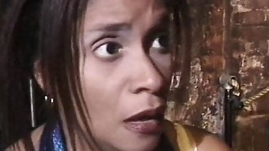 Bound chick has clips put on her huge melons by big fat babe