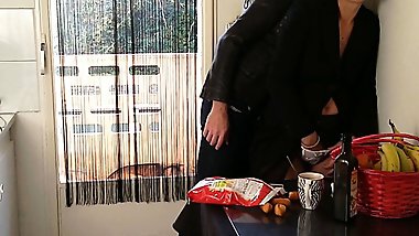 Neighbors fucks, stepmom gives ass to stepson in the kitchen