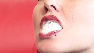 Tattooed and pierced MILF Stepmom Carrie sucks and fucks cock