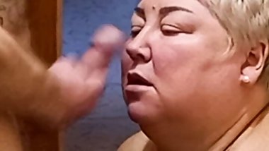 jerking cock, cum in mouth, bbw girl