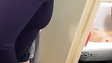 Stepmom checks my girl in the bathroom and masturbated