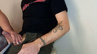 a woman saw my cock and jerks it off