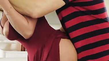 Mom and son fucked behind dad