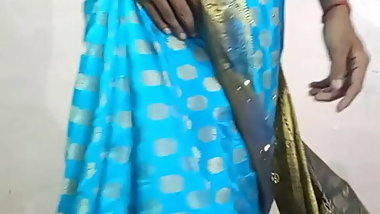 Lovely lingerie hot blue saree fry mom