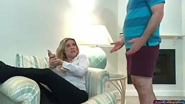 Stepmom fucks stepson while on a conference call