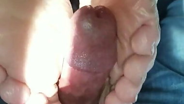 Thick latina mom reverse footjob