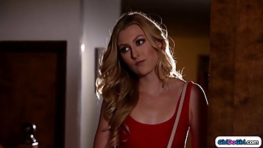 Stepdaughter sucks on stepmom&rsquo;s big tits and licks her pussy