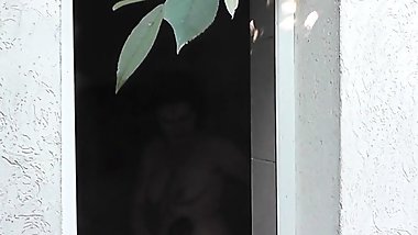 Outside &ndash; young neighbor watches Milf taking Shower
