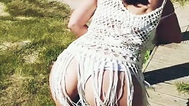 I walk in scantily clad in public