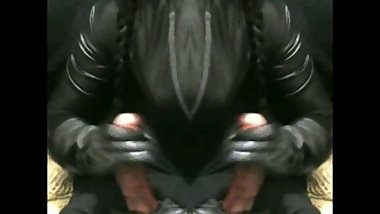 smoking wife jerking cum off two of me in leather gloves