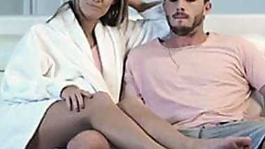 Mom and stepson watching late night movie