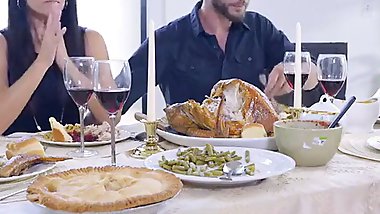 mom fucks son & eats  creampie for thanksgiving treat facial