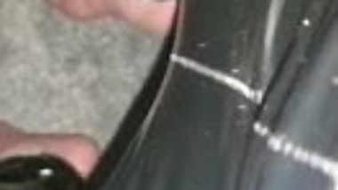 My shiny slut in pvc leggings and husband downstairs