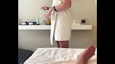 Step Mom shares hotel room walks around naked and gets fucked