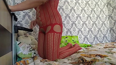 Sexy stepmom gets fucked by two cocks.