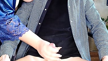 Wife's sister saw me masturbate and helped me cum