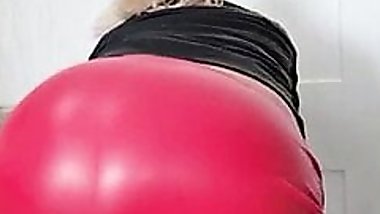 Mom in new red lingerie touching massive boobs