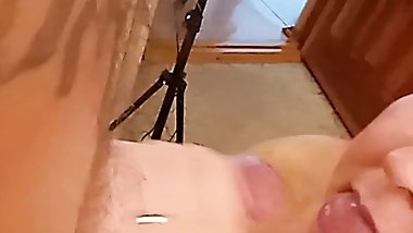 after a shower, blowjob from a milf with an ending in her mouth, close up