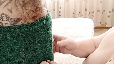 blowjob from milf after shower with cum in mouth