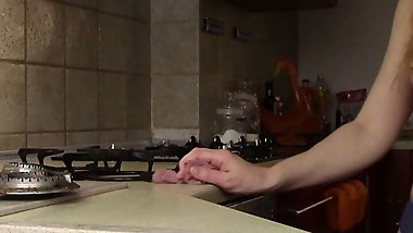 A friend Shoots how a Naked beauty cleans up in his kitchen. AnnaHomeMix